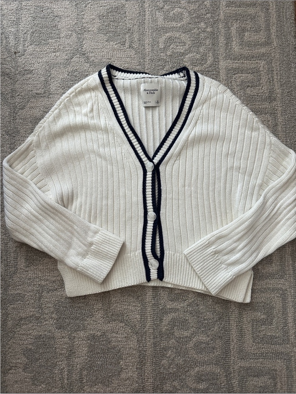Abercrombie & Fitch White & Navy V-Neck Cardigan | XS